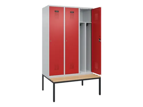 locker met bank,voor scheiding van kleding,HxBxD 2120x1200x815mm,3vak