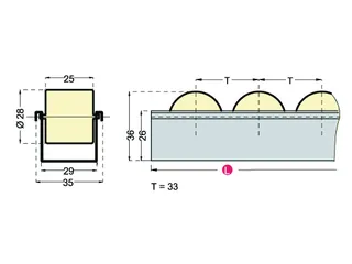 profiel met normale rollen,v. doorloopstelling,D 1210mm,verzinkt - 1