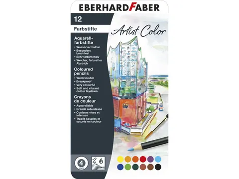 Aquarelpotlood Eberhard Faber Artist color metaaletui a 12 stuks
