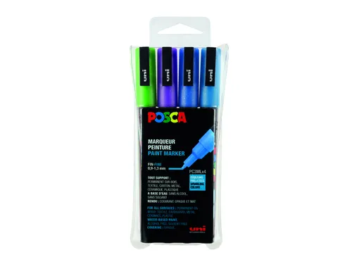 Verfstift Posca PC3M Fijne punt 0,9-1,3mm 4 stuks glitter koele kleure