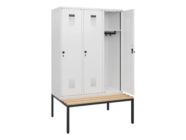 locker met bank,HxBxD 1950x1200x815mm,3vak,vak B 400mm,draaigrendel
