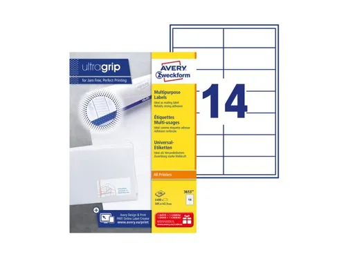 Etiket Avery Zweckform 3653 105x42.3Mm wit 1400stuks