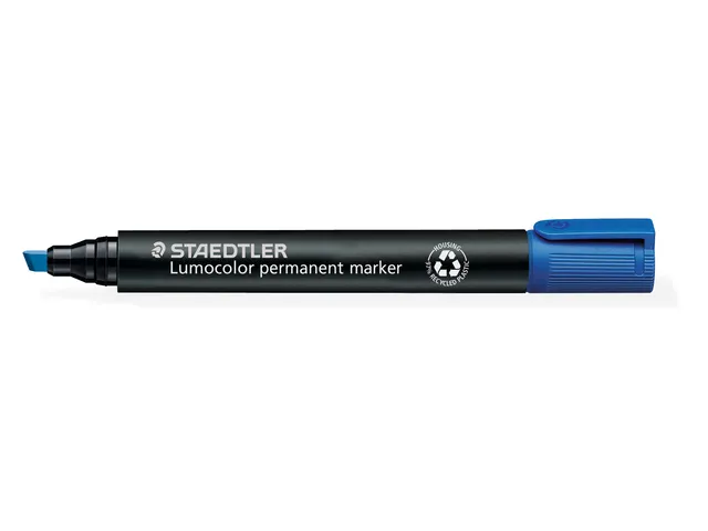 Viltstift Staedtler Lumocolor 350 permanent beitelpunt 2-5mm blauw