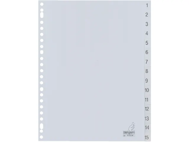 Tabbladen Kangaro A4 23-Gaats G415CM 1-15 Genummerd Grijs Pp