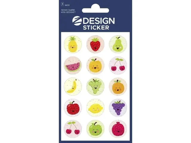 Étiquette pailletée Z-design Smileys fruits, paquet de 1 feuille