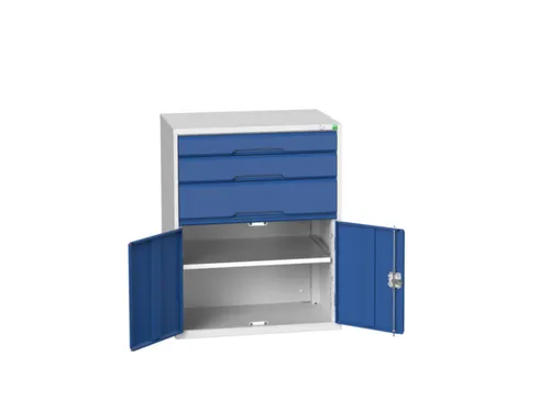ladekast HxBxD 1000x800x550mm 3laden 2deuren RAL7035 front RAL5010