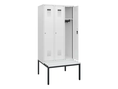 locker met bank,HxBxD 1950x900x815mm,3vak,vak B 300mm,cilinderslot