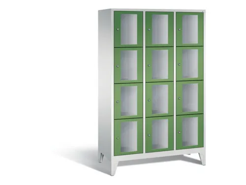 Lockerkast 1850x1200x500mm 3x4 vakken Cilinderslot Poten, RAL6011
