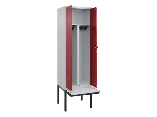 PBM-locker met bank,HxBxD 2120x600x815mm,2vak,vak B 300mm,draaigrendel