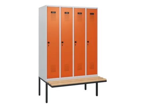 locker met bank,HxBxD 1950x1200x815mm,4vak,vak B 300mm,draaigrendel