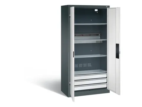 acculaadkast 1950x930x500mm 5stekkerdozen 230V cil.-slot front RAL7035