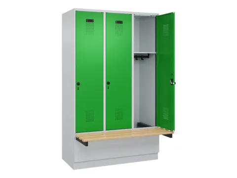 locker met bank,HxBxD 1950x1200x815mm,3vak,vak B 400mm,draaigrendel