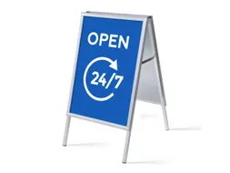 Stoepbord A1 complete set met print 'Open 24/7' Blauw
