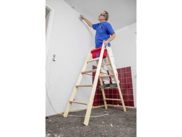 trapladder,beide zijden,2x5,treden,balk L 1,52m,hout