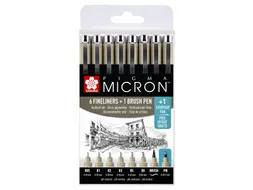 Fineliner Sakura Pigma Micron 6 schrijfbreedtes, brushpen en PN zwart