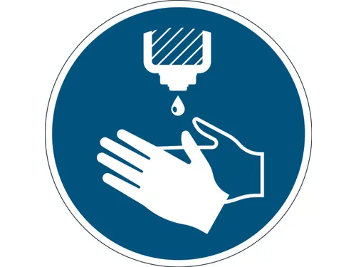 Verwijderbare vloersticker handen desinfecteren