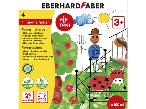 Vingerverf Eberhard Faber 100ml geel, rood, blauw, groen