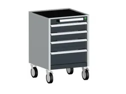 ladekast verrijdbaar 780x525x525mm 4laden RAL7035 front RAL7016