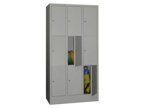 lockerkast,HxBxD 1850x900x500mm,3x3vakken,RAL7035,front RAL5010