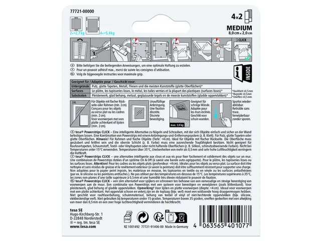 Kleefsttip tesa Powerstrips Click Medium 4 paar wit