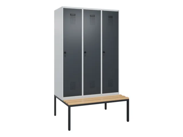 locker met bank,voor scheiding van kleding,HxBxD 2120x1200x815mm,3vak