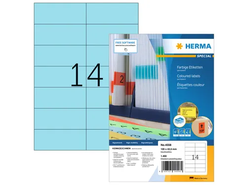 HERMA 4558 Gekleurde etiketten A4 105x42,3mm Blauw 1400 stuks