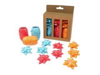 Krullint en strik rood/oranje/blauw 12 stuks - 1