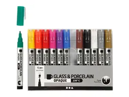 Glas- & Porseleinstiften Creativ Company 1-2mm set à 12 kleuren