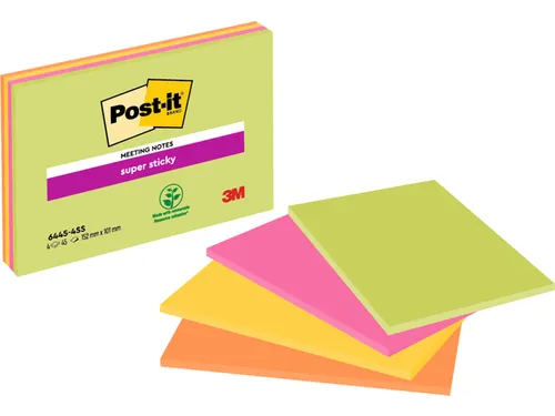 Memoblok 3M Post-it 6445 Super Sticky 152x101mm assorti Big Notes