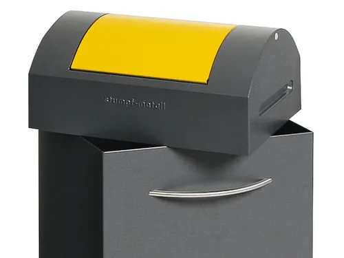 Afvalbak 60 Liter 650x380x320mm Plaatstaal 2 Wielen Klep Geel