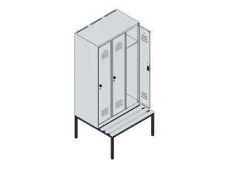 locker met bank,HxBxD 1950x900x815mm,3vak,vak B 300mm,draaigrendel - 5
