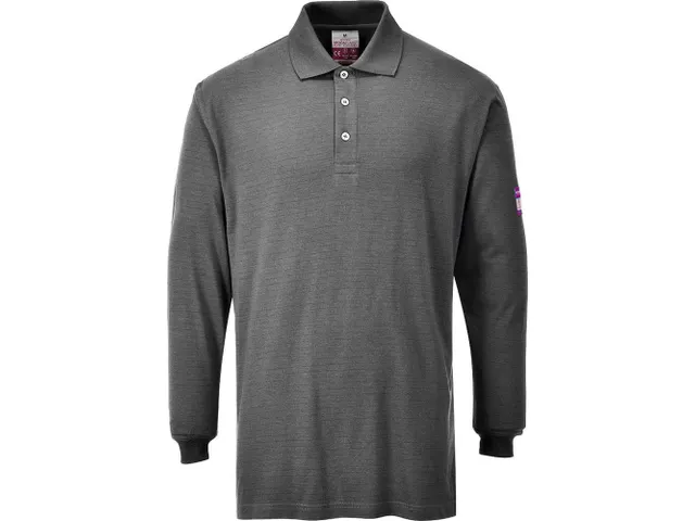 Portwest FR10 polo met lange mouwen, grijs, maat S, per stuk