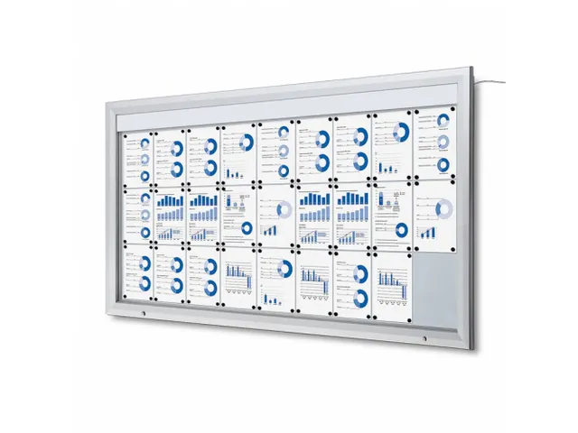 Outdoor mededelingenbord 27x A4 met logopaneel LED verlicht