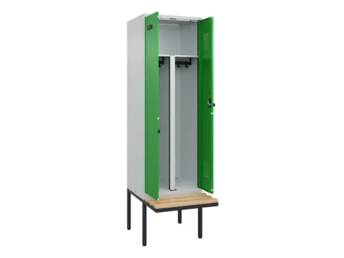 PBM-locker met bank,HxBxD 2120x600x815mm,2vak,vak B 300mm,draaigrendel