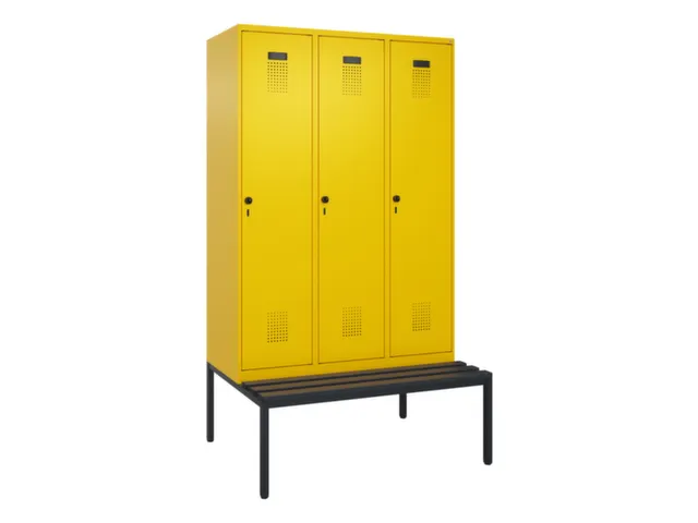 locker met bank,voor scheiding van kleding,HxBxD 2120x1200x815mm,3vak
