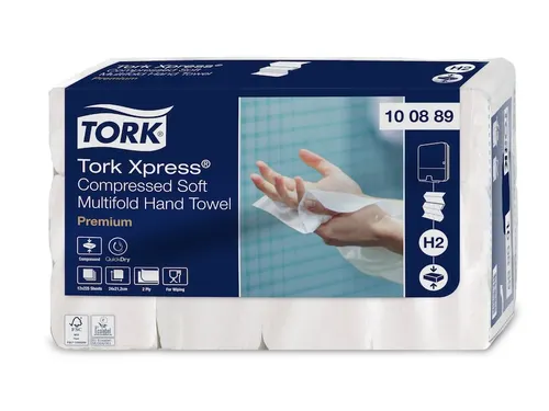Handdoek Tork 100889 H2 Xpress compressed Premium 2-Laags Wit