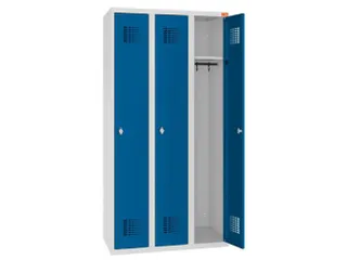 lockerkast,HxBxD 1800x900x500mm,3vak,draaigrendel,sokkel,romp RAL7035 - 1