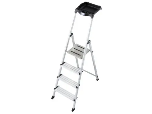 trapladder,eenzijdig,4treden,bordes m. antislip elementen,balk L 1,6m