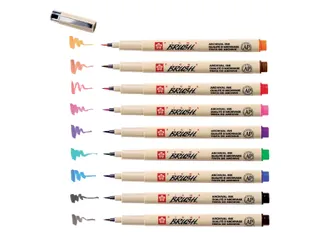 Viltstift met brushpen Bruynzeel Sakura Pigma etui 9 kleuren assorti - 2