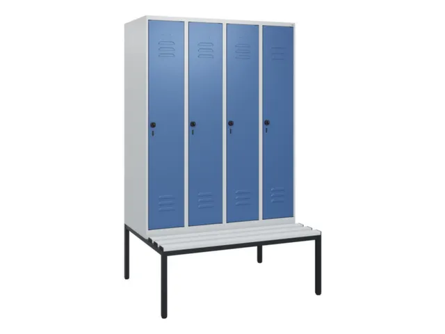 locker met bank,HxBxD 1950x1200x815mm,4vak,vak B 300mm,draaigrendel