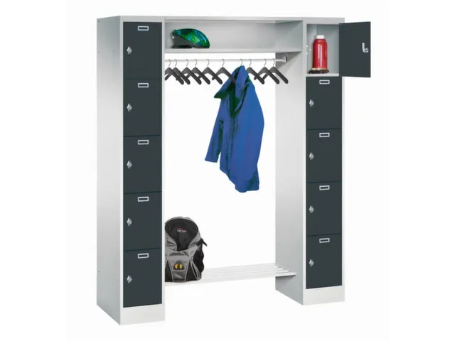 personeelsgarderobe draaigr. 1950x1500x500mm 2x5 vakken 300mm RAL7016