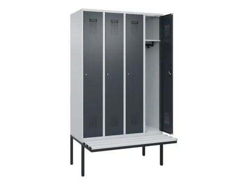 locker met bank,HxBxD 2120x1200x815mm,4vak,vak B 300mm,cilinderslot