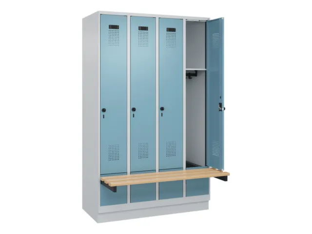 locker met bank,HxBxD 1950x1200x815mm,4vak,vak B 300mm,draaigrendel