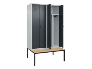 PBM-locker met bank,HxBxD 2120x1200x815mm,4vak,vak B 300mm - 2