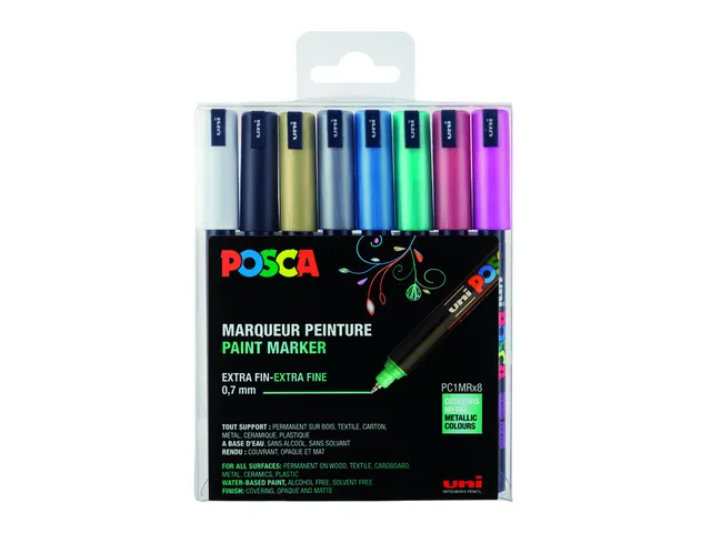 Verfstift Posca PC1MR Extra Fijne punt 0,7mm Metallic 8 stuks assorti