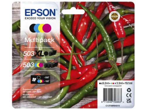 Epson 503XL T09R94 Inktcartridges Zwart + 3 Kleuren XL