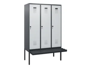 locker met bank,HxBxD 1950x1200x815mm,3vak,vak B 400mm,draaigrendel - 2