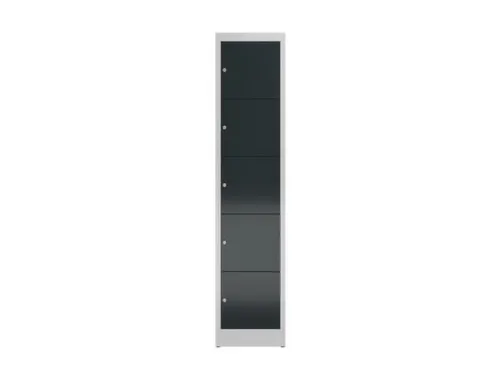 Lockerkast 1800x415x500mm 1x5 vakken cilinderslot, sokkel, RAL7016