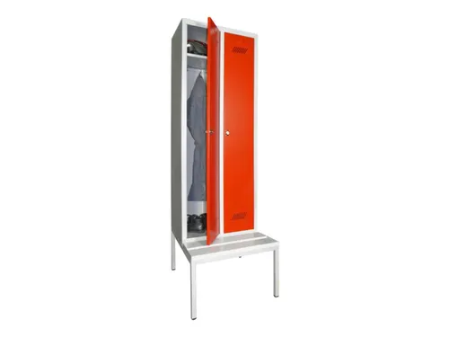 locker met bank,HxBxD 2150x600x500mm,2vak,RAL7035,front RAL3000