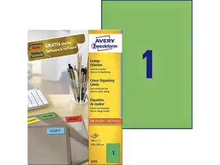 Gekleurde Etiketten Avery Zweckform 210x297mm A4 Groen 100 stuks - 1